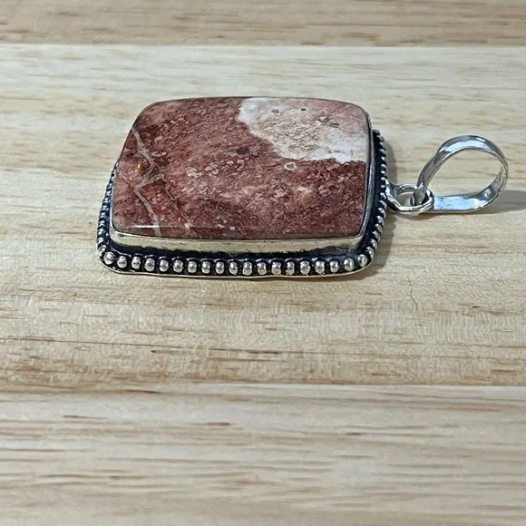 LEOPARD SKIN JASPER GEMSTONE 925 SILVER PLATED PENDANT - Picture 6 of 7